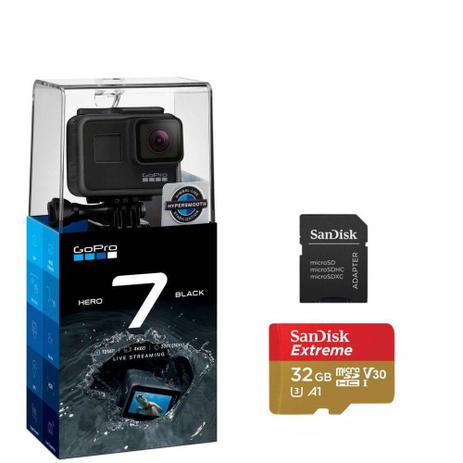 Câmera Go Pro Hero - 7 Black + Cartão de Memoria 32Gb Sandisk Extreme Menor preço em Câmera Go Pro Hero - 7 Black + Cartão de Memoria 32Gb Sandisk Extreme