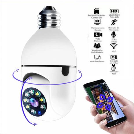Câmera lampada inteligente Wireless infra IP Full HD 2.0 megapixels Onvif, Holofote, Auto Tracking - Durawell Menor preço em Câmera lampada inteligente Wireless infra IP Full HD 2.0 megapixels Onvif, Holofote, Auto Tracking - Durawell