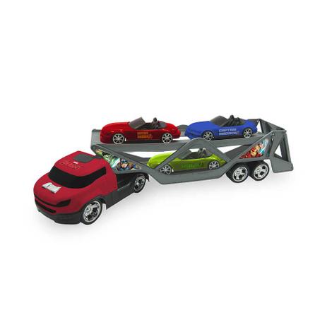Caminhão Cegonheira com 4 Carros Avengers - Toyng Menor preço em Caminhão Cegonheira com 4 Carros Avengers - Toyng