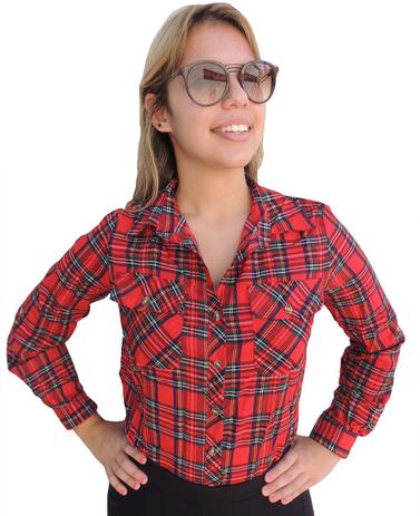 blusa manga longa xadrez feminina