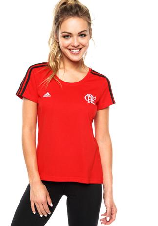 Camisa Feminina Adidas Flamengo Vermelha Algodão 3S Menor preço em Camisa Feminina Adidas Flamengo Vermelha Algodão 3S