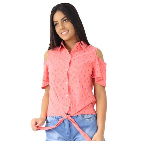 Camisa Feminina Manga Curta Estampada Com Amarração Social - ARCO Menor preço em Camisa Feminina Manga Curta Estampada Com Amarração Social - ARCO
