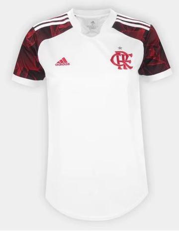Camisa Flamengo II 21/22 sem n Torcedor Feminina Branco e Vermelho Menor preço em Camisa Flamengo II 21/22 sem n Torcedor Feminina Branco e Vermelho