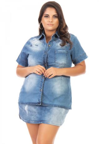 camisa jeans curta feminina