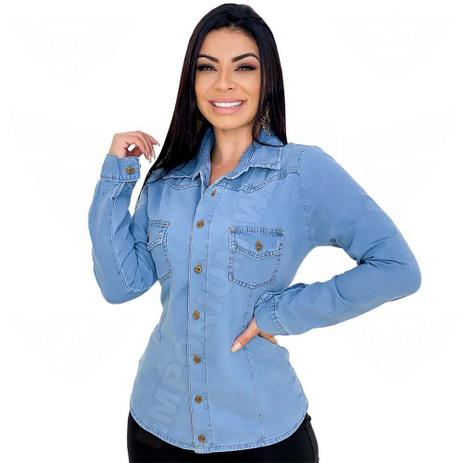 camisa jeans feminina longa