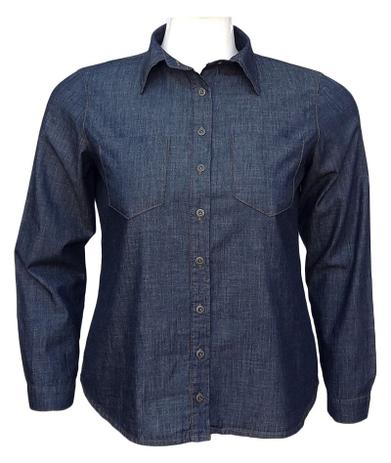 camisa jeans feminina manga longa plus size