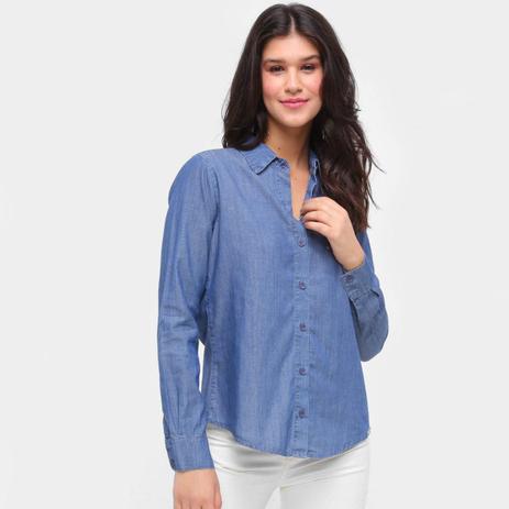 camisa jeans longa feminina