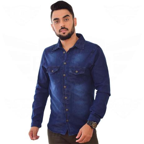 camisa jeans azul escuro masculina