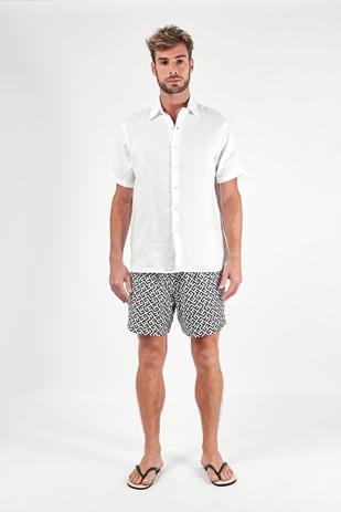 camisa manga curta linho branca