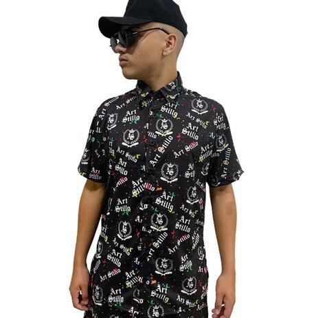 camisa social manga curta estampada