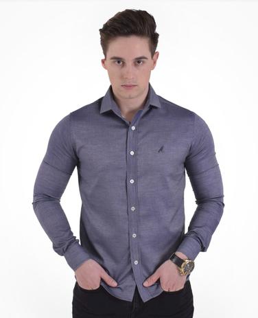 Camisa Masculina Social Cinza Slim - Levok Menor preço em Camisa Masculina Social Cinza Slim - Levok
