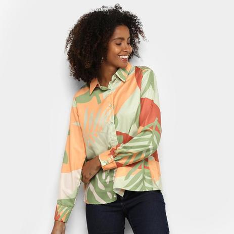 camisa feminina manga longa estampada