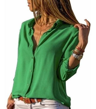 camisa manga longa viscose feminina
