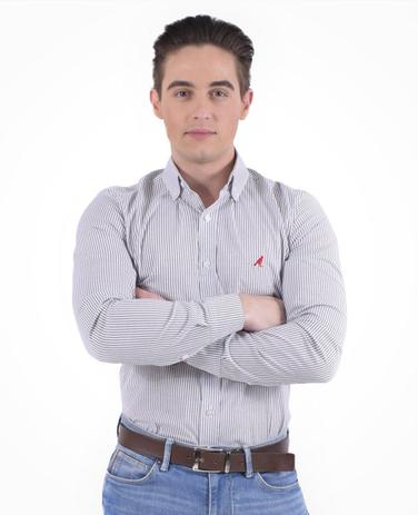 Camisa Social Listrada Masculina Slim Cinza - Hórus oficial Menor preço em Camisa Social Listrada Masculina Slim Cinza - Hórus oficial