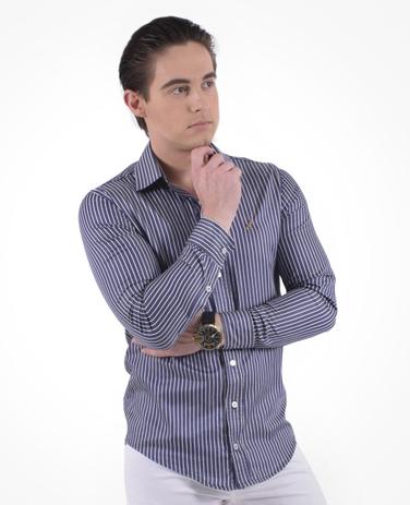 Camisa Social Listrada Masculina Slim - Levok Menor preço em Camisa Social Listrada Masculina Slim - Levok