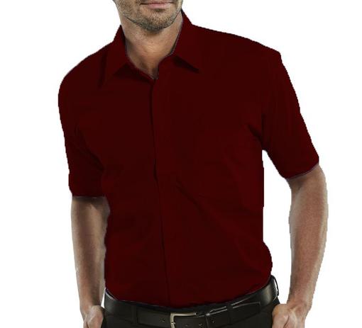 Camisa Social Manga Curta 100% Microfibra Masculina Vermelho Escuro Bordo - Bom Pano