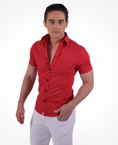 camisa jeans vermelha masculina