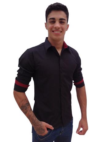 camisa social preta masculina manga longa