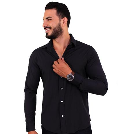 camisa slim preta masculina