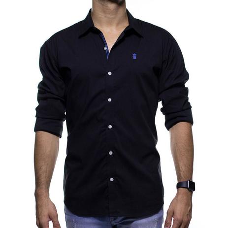 Menor preço em Camisa Social Sergio K Preta com Símbolo Azul Slim Fit