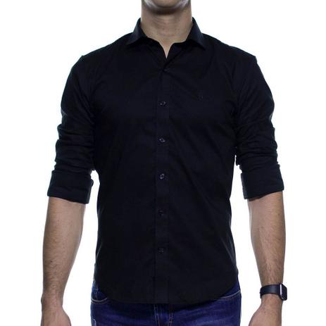 Camisa Social Sergio K Stretch Preta Basica Slim Fit Menor preço em Camisa Social Sergio K Stretch Preta Basica Slim Fit