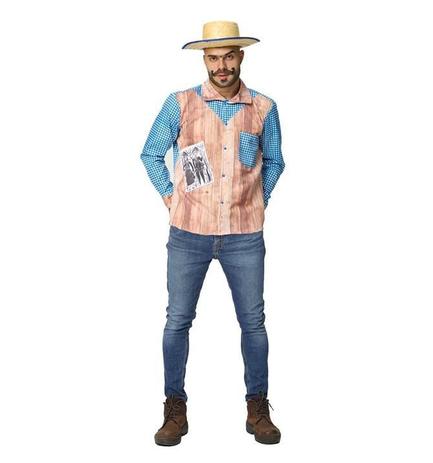 Camisa Xadrez Masculina Azul Com Bolso de Festa Junina - Fantasias Carol FSP Menor preço em Camisa Xadrez Masculina Azul Com Bolso de Festa Junina - Fantasias Carol FSP