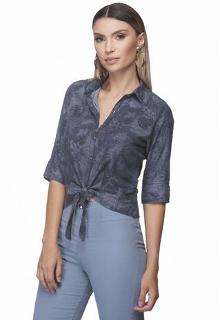 camisa jeans estampada feminina