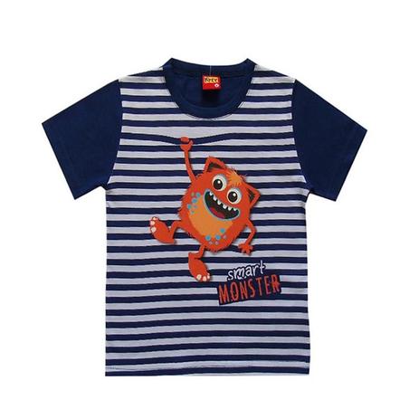 Camiseta infantil menino de listra com monstrinho - Kyly Menor preço em Camiseta infantil menino de listra com monstrinho - Kyly
