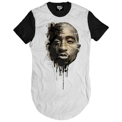 Camiseta Longline Shakur Art - Skull clothing Menor preço em Camiseta Longline Shakur Art - Skull clothing
