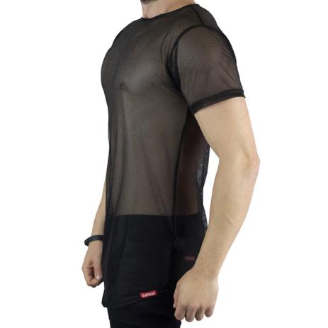 Camiseta Longline Tela Transparente VCSTILO C85 Menor preço em Camiseta Longline Tela Transparente VCSTILO C85
