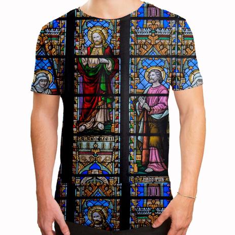 Camiseta Masculina Longline Oversized Vitral Igreja Swag - Over fame Menor preço em Camiseta Masculina Longline Oversized Vitral Igreja Swag - Over fame