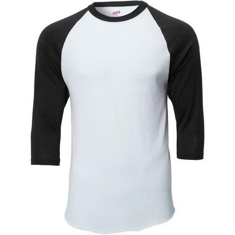 camiseta raglan branca e preta