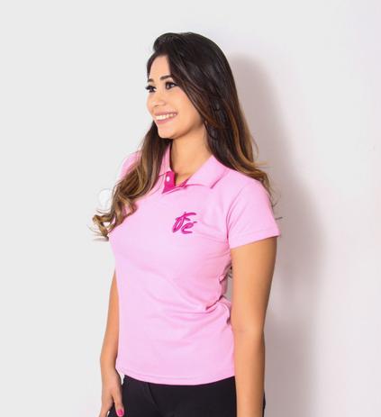 camisa polo rosa feminina