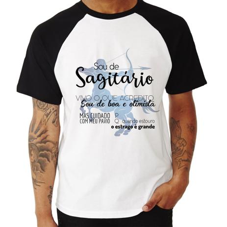Camiseta Raglan Sou de Sagitário - Branco - Foca na Moda Menor preço em Camiseta Raglan Sou de Sagitário - Branco - Foca na Moda