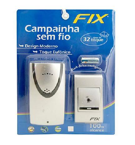 Campainha Sem Fio 32 Toques Alcance 100 Metros - Ref: FXA0102 Com pilha - Fix Menor preço em Campainha Sem Fio 32 Toques Alcance 100 Metros - Ref: FXA0102 Com pilha - Fix