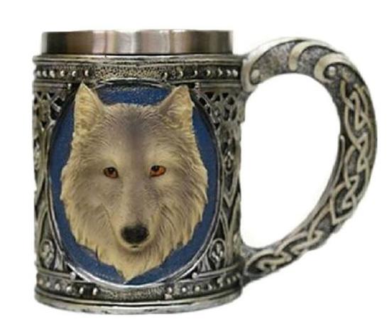 Caneca 3D Lobo Game of Thrones Vikings 450ml - Medieval Menor preço em Caneca 3D Lobo Game of Thrones Vikings 450ml - Medieval
