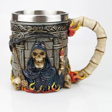 Caneca Caveira De Resina E Inox Caveira Death 450ml - MJ-R5107 - Fortebras Menor preço em Caneca Caveira De Resina E Inox Caveira Death 450ml - MJ-R5107 - Fortebras