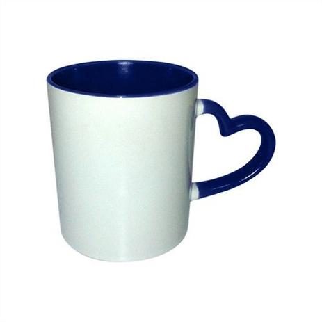 Caneca Cerâmica Branca Com Alça  de Coração e Interior em Azul Escuro 325ml Resinada P/ Sublimação  (B117) - 36 Unidades - Mecolour shopvirtua3000 é boa?