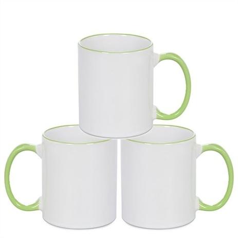 Caneca Cerâmica Branca com Borda e Alça  em Verde Claro 325ml Resinada P/ Sublimação  (B090) - 36 Unidades (Caixa Fechad - Mecolour shopvirtua3000 é boa?