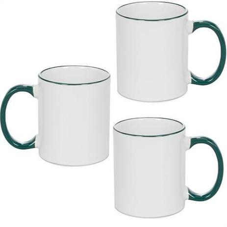 Caneca Cerâmica Branca com Borda e Alça em Verde Escuro 325ml Resinada P/ Sublimação (B092) - 36 Unidades (Caixa Fecha - Mecolour shopvirtua3000 Menor preço em Caneca Cerâmica Branca com Borda e Alça em Verde Escuro 325ml Resinada P/ Sublimação (B092) - 36 Unidades (Caixa Fecha - Mecolour shopvirtua3000