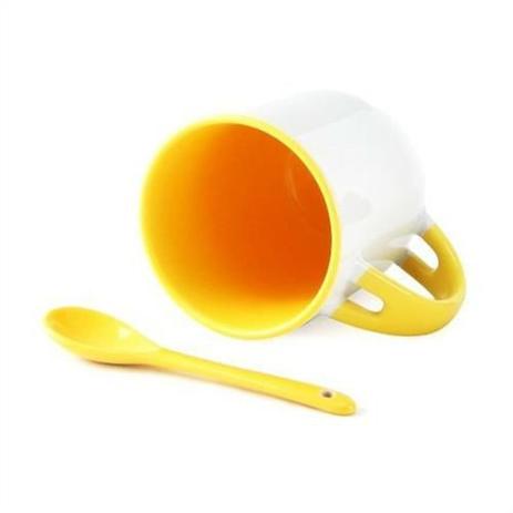 Caneca Cerâmica Branca Para Sublimação Com Alça, Interior e Colher em Amarelo 354ml (B024) - 36 Unidades - Mecolour shopvirtua3000 Menor preço em Caneca Cerâmica Branca Para Sublimação Com Alça, Interior e Colher em Amarelo 354ml (B024) - 36 Unidades - Mecolour shopvirtua3000