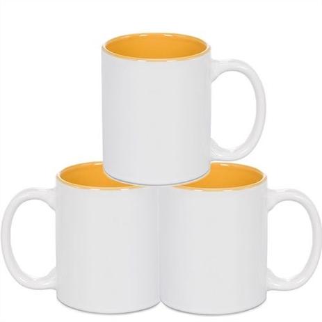 Caneca Cerâmica Branca Somente com interior em Amarelo 325ml Resinada P/ Sublimação - 36 Unidades (Caixa Fechada) - Mecolour shopvirtua3000 Menor preço em Caneca Cerâmica Branca Somente com interior em Amarelo 325ml Resinada P/ Sublimação - 36 Unidades (Caixa Fechada) - Mecolour shopvirtua3000
