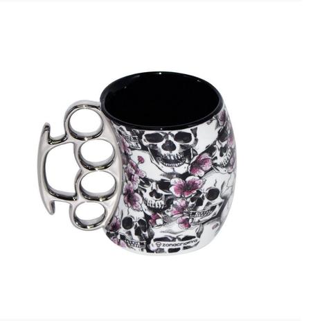 Caneca cerâmica personalizada soco inglês 350ml - caveiras e flores - Zona criativa Menor preço em Caneca cerâmica personalizada soco inglês 350ml - caveiras e flores - Zona criativa