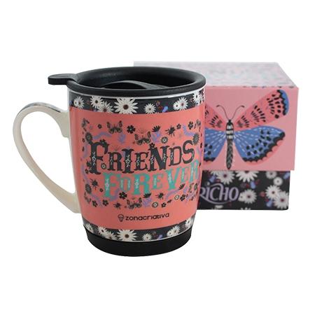 Caneca Com Tampa Friends Forever - Zona criativa Menor preço em Caneca Com Tampa Friends Forever - Zona criativa