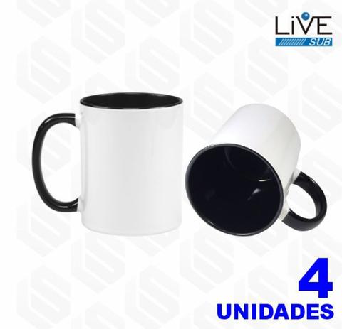 Caneca de Cerâmica Branca Interna e Alça PRETO Live Classe AAA 325ml - 4 Unidades - LIVE SUB Menor preço em Caneca de Cerâmica Branca Interna e Alça PRETO Live Classe AAA 325ml - 4 Unidades - LIVE SUB