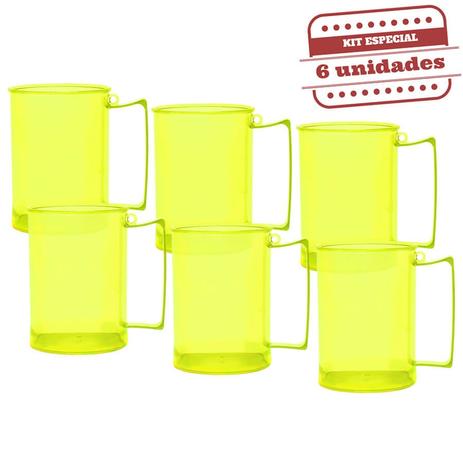 Caneca de Chopp Acrílica Durável Verde Neon 300ml 6 unidades Bezavel - Festabox Menor preço em Caneca de Chopp Acrílica Durável Verde Neon 300ml 6 unidades Bezavel - Festabox