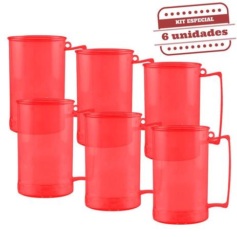 Caneca de Chopp Acrílica Durável Vermelho 500ml 6 unidades Bezavel - Festabox Menor preço em Caneca de Chopp Acrílica Durável Vermelho 500ml 6 unidades Bezavel - Festabox