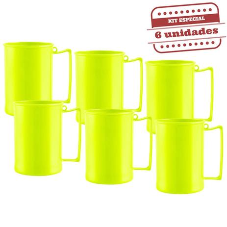 Caneca de Chopp Amarela Neon Leitosa 300ml 6 unidades Bezavel - Festabox Menor preço em Caneca de Chopp Amarela Neon Leitosa 300ml 6 unidades Bezavel - Festabox