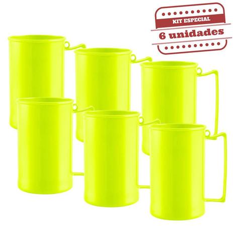 Caneca de Chopp Amarela Neon Leitosa 500ml 6 unidades Bezavel - Festabox Menor preço em Caneca de Chopp Amarela Neon Leitosa 500ml 6 unidades Bezavel - Festabox