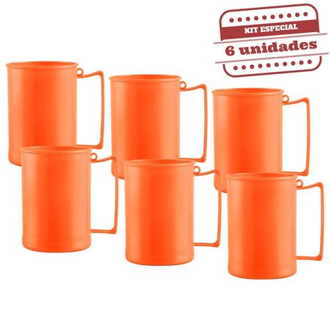 Caneca de Chopp Laranja Neon Leitosa 300ml 6 unidades Bezavel - Festabox Menor preço em Caneca de Chopp Laranja Neon Leitosa 300ml 6 unidades Bezavel - Festabox